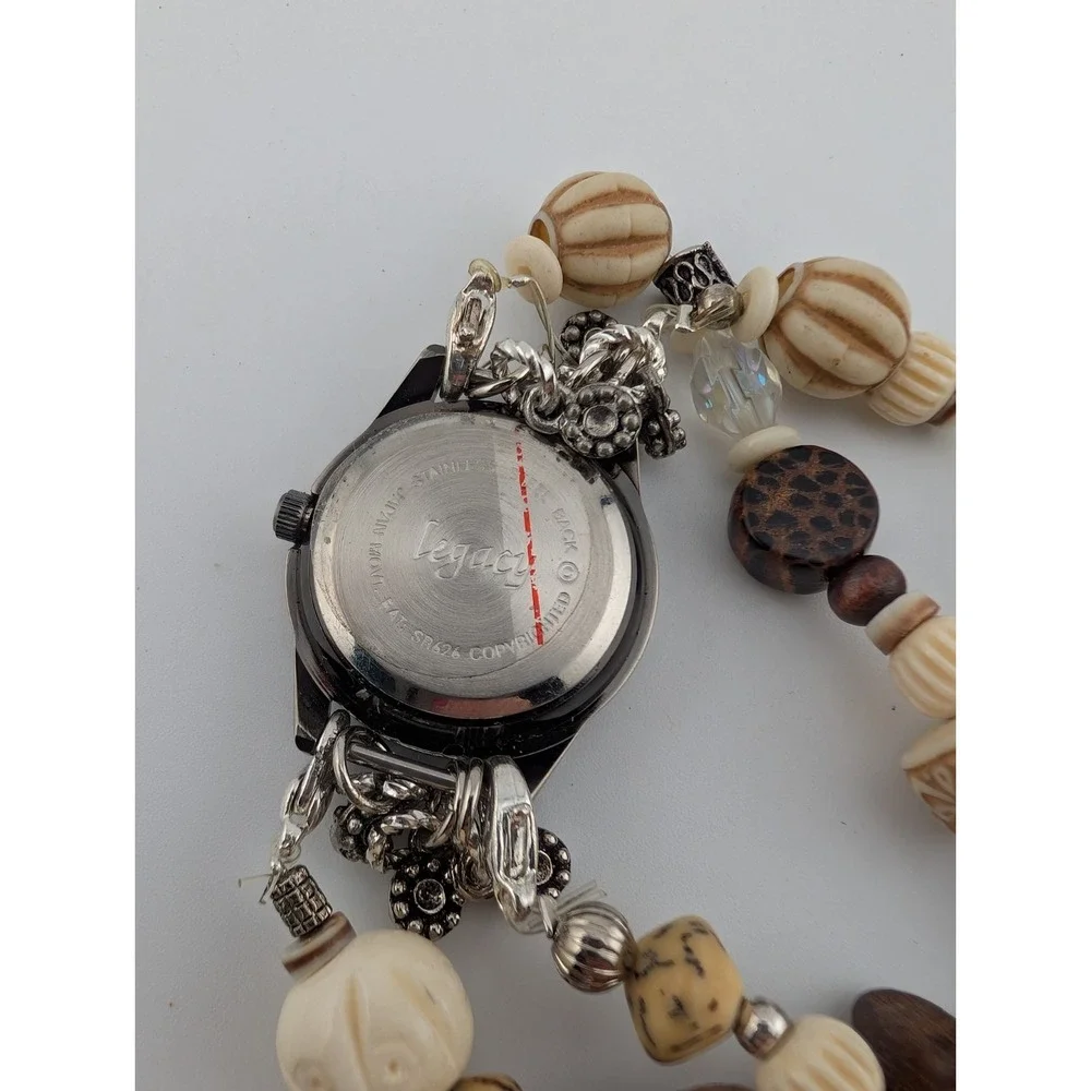 Legacy Watch Women‎ 25mm Silver Case Boho Brown Beaded Band- New Battery